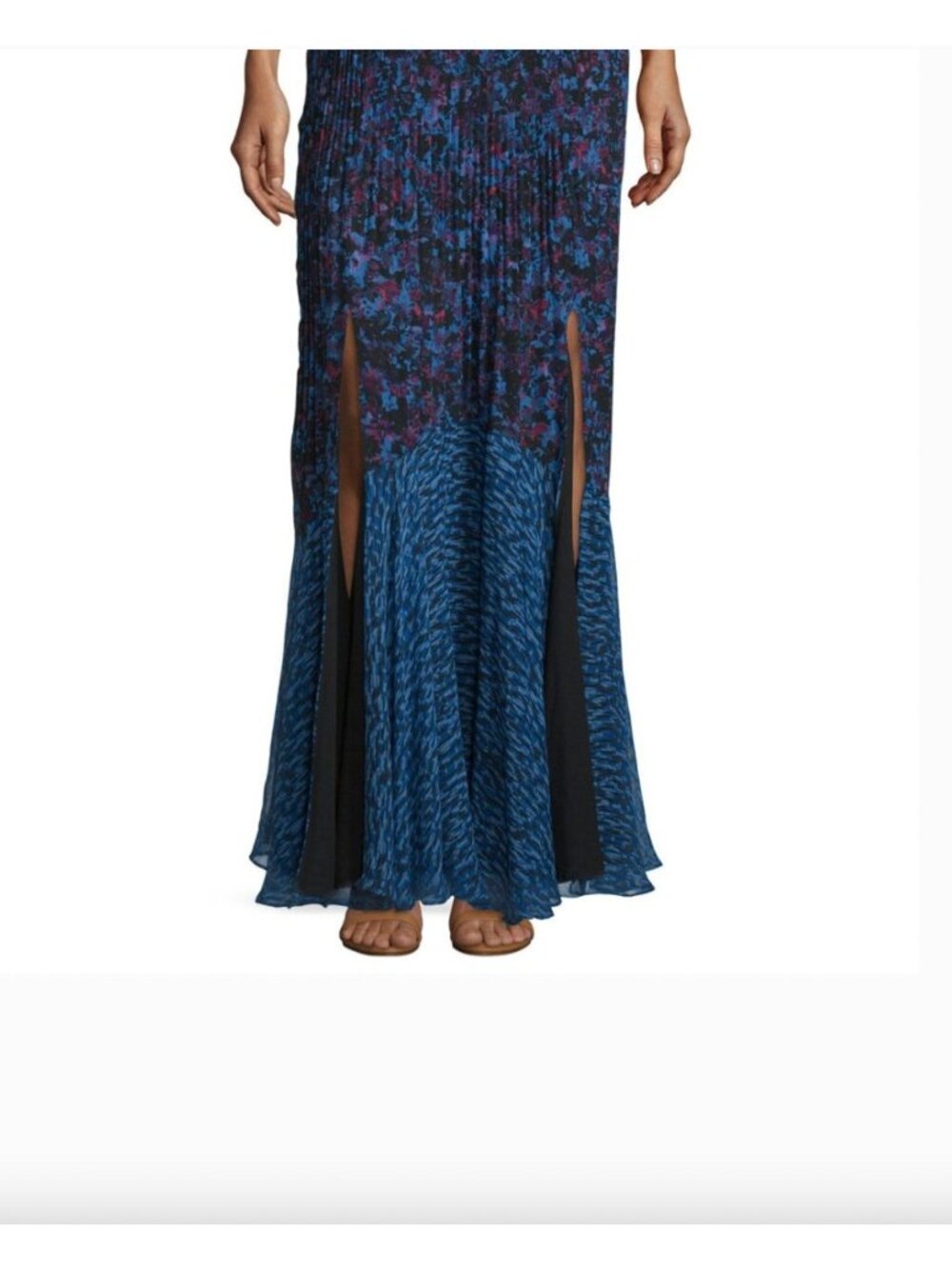Rebecca Taylor Skirt Womens 4 Blue Floral Chiffon Pleated Maxi Boho Romantic